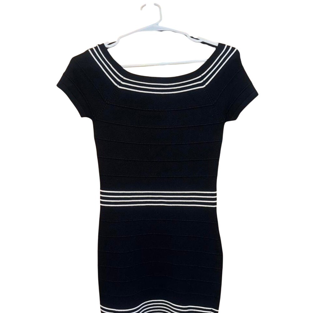 Max Studio Womens Black‎ White Striped Bodycon Bandage Knit Mini Dress XS